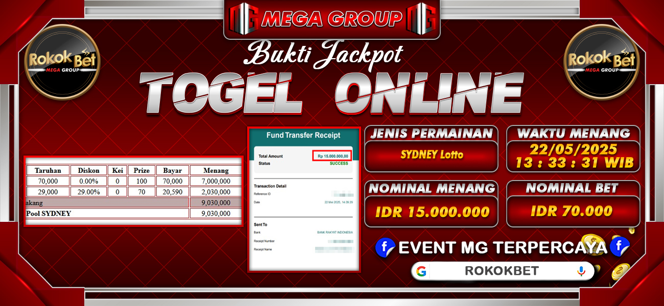 Bukti JP situs Rokokbet hari Kamis, 22 Mei 2025