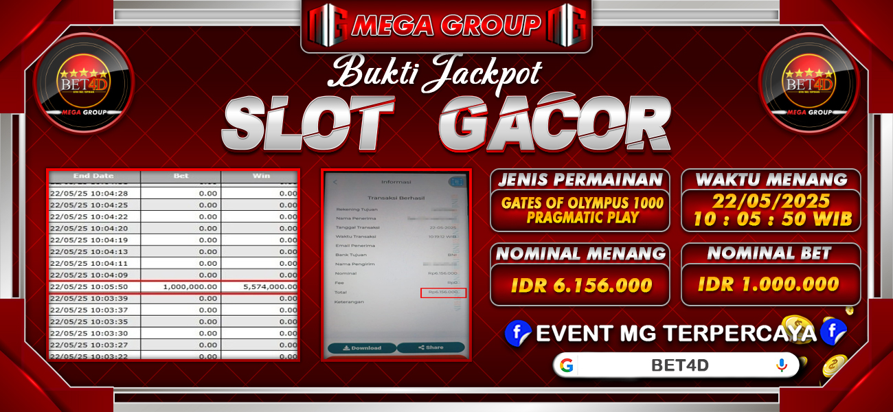 Bukti JP situs Bet4D hari Kamis, 22 Mei 2025