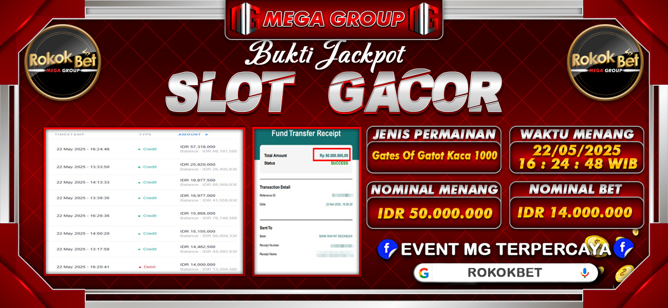 Bukti JP situs Rokokbet hari Kamis, 22 Mei 2025