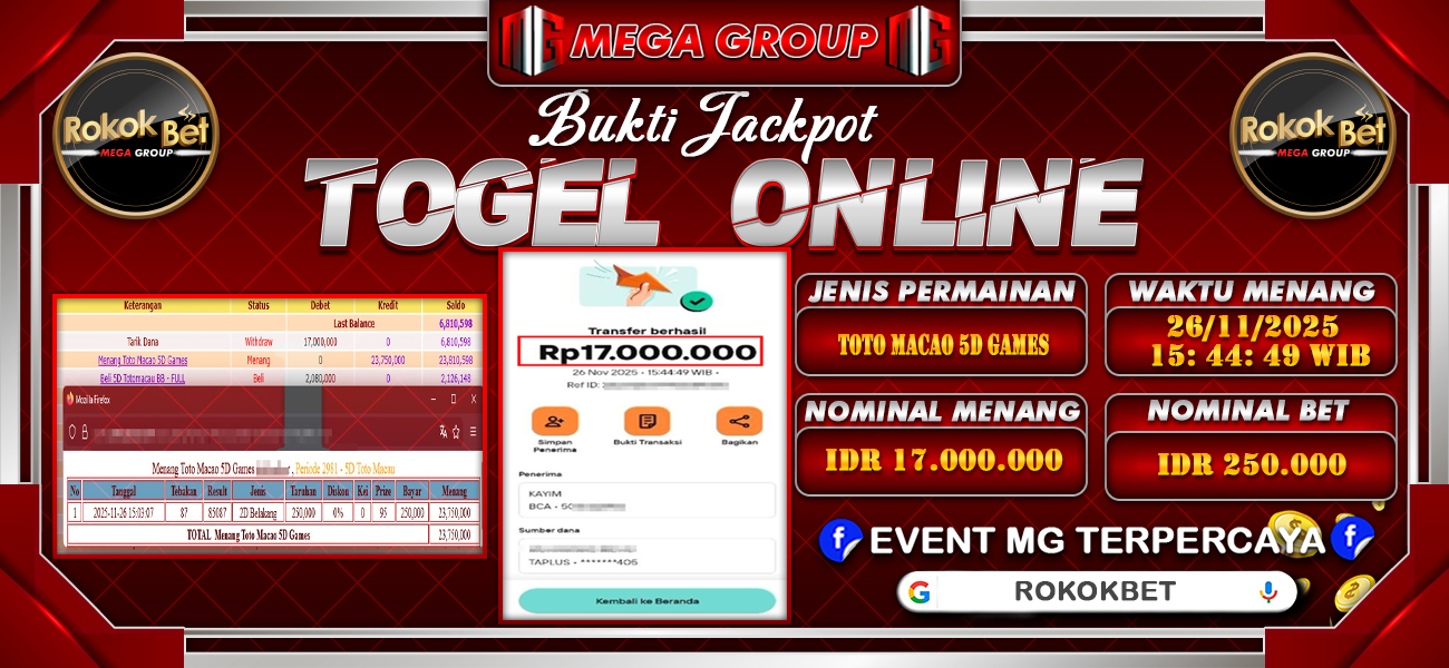 Bukti JP situs Rokokbet hari Rabu, 26 November 2025