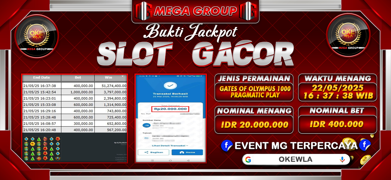 Bukti JP situs Okewla hari Kamis, 22 Mei 2025