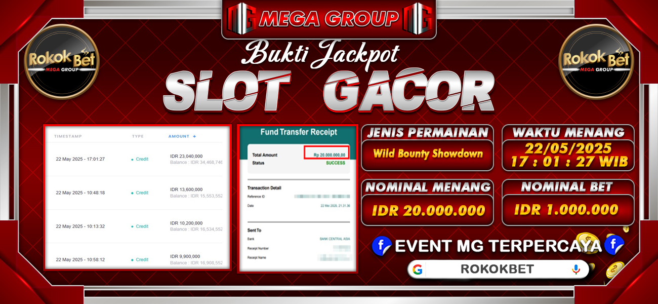 Bukti JP situs Rokokbet hari Kamis, 22 Mei 2025