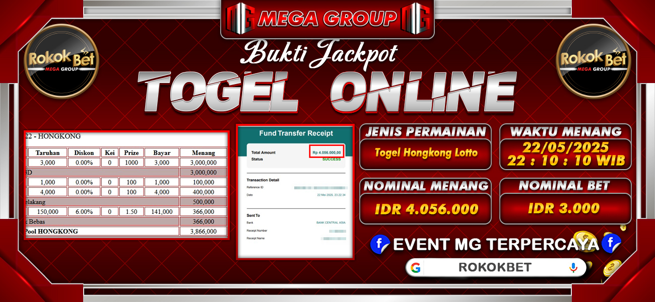 Bukti JP situs Rokokbet hari Kamis, 22 Mei 2025